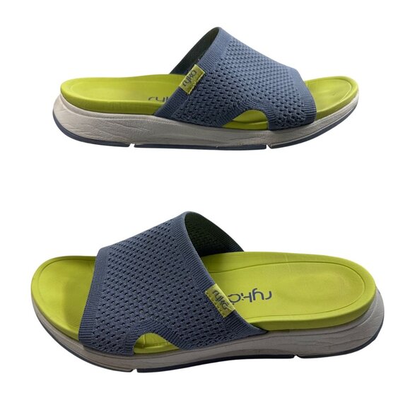 Ryka Womens Re-Zorb Lite Cushion Gray & Lime Slide Sandals Size 8M - Picture 2 of 8
